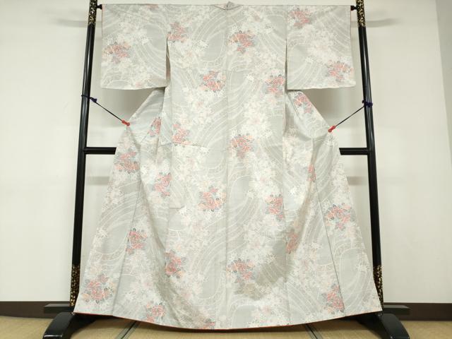平和屋着物●本場大島紬　白大島　120亀甲　草花文　正絹　逸品　DABD9103ud