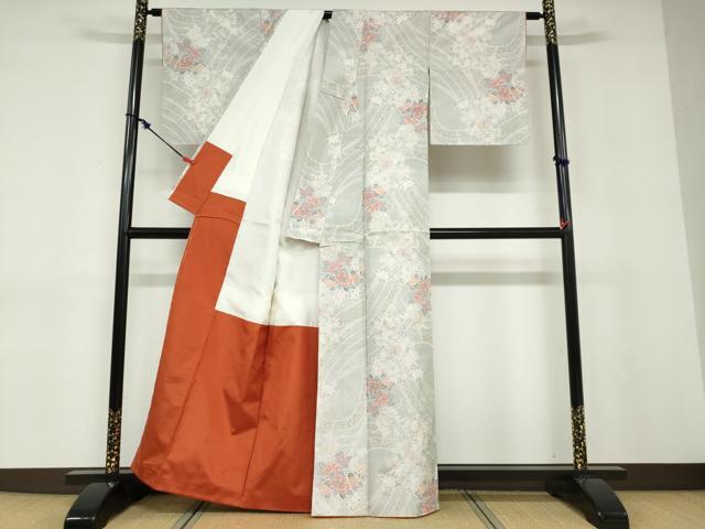 平和屋着物●本場大島紬　白大島　120亀甲　草花文　正絹　逸品　DABD9103ud