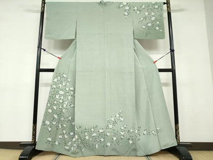 平和屋着物●訪問着　友禅　枝花文　たたき染め　正絹　逸品　DABD9109ud