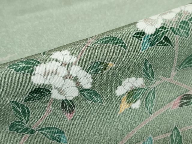 平和屋着物●訪問着　友禅　枝花文　たたき染め　正絹　逸品　DABD9109ud