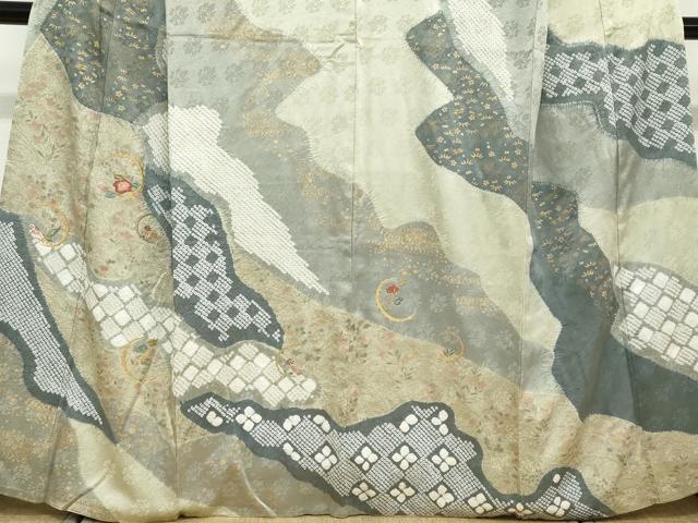平和屋着物○訪問着 絞り 刺繍 道長草花文 金彩 正絹 逸品 DABD9116ud