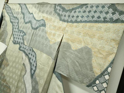 平和屋着物●訪問着　絞り　刺繍　道長草花文　金彩　正絹　逸品　DABD9116ud