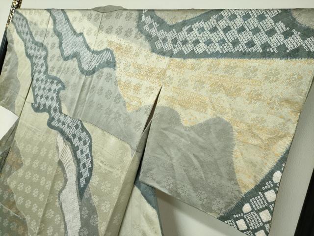 平和屋着物●訪問着　絞り　刺繍　道長草花文　金彩　正絹　逸品　DABD9116ud