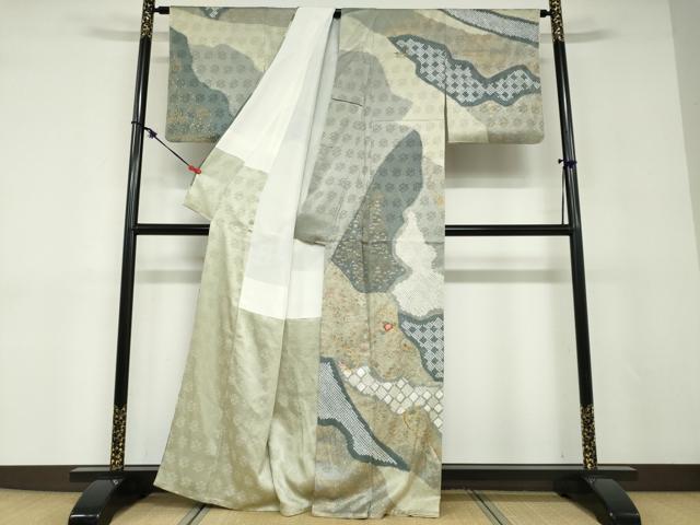 平和屋着物○訪問着 絞り 刺繍 道長草花文 金彩 正絹 逸品 DABD9116ud