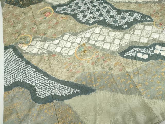 平和屋着物●訪問着　絞り　刺繍　道長草花文　金彩　正絹　逸品　DABD9116ud 平和屋着物○訪問着 絞り 刺繍 道長草花文 金彩 正絹 逸品 DABD9116ud