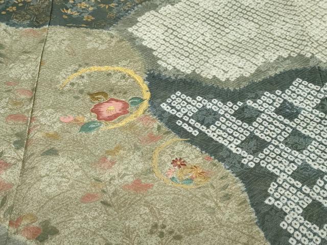 平和屋着物●訪問着　絞り　刺繍　道長草花文　金彩　正絹　逸品　DABD9116ud 平和屋着物○訪問着 絞り 刺繍 道長草花文 金彩 正絹 逸品 DABD9116ud
