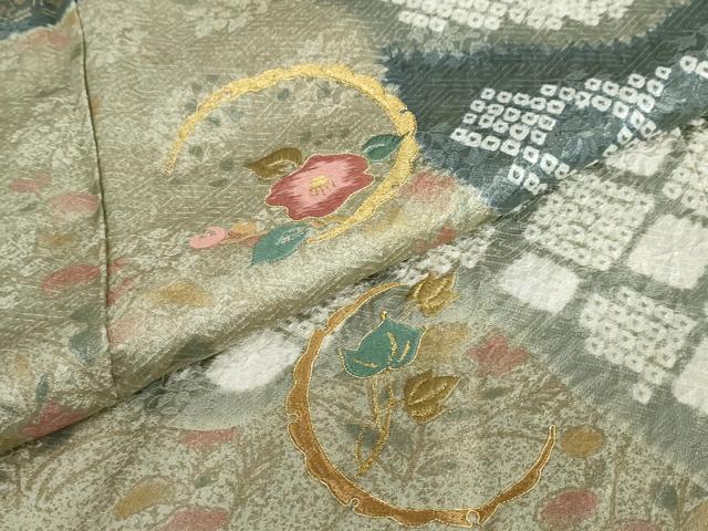 平和屋着物○訪問着 絞り 刺繍 道長草花文 金彩 正絹 逸品 DABD9116ud