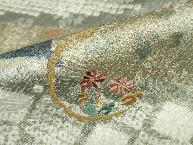 平和屋着物●訪問着　絞り　刺繍　道長草花文　金彩　正絹　逸品　DABD9116ud