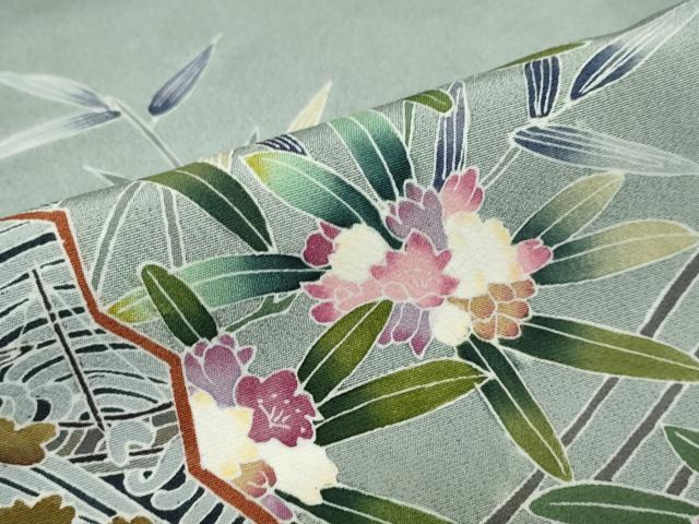 平和屋着物●訪問着　友禅　流水草花文　正絹　逸品　DABD9117ud