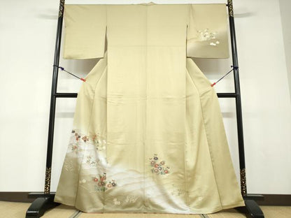 平和屋着物●訪問着　刺繍　流水草花文　暈し染め　金彩　正絹　逸品　DABD9120ud