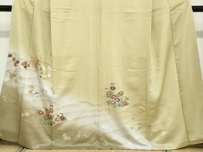 平和屋着物●訪問着　刺繍　流水草花文　暈し染め　金彩　正絹　逸品　DABD9120ud