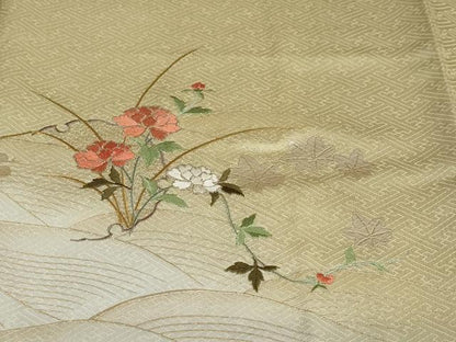 平和屋着物●訪問着　刺繍　流水草花文　暈し染め　金彩　正絹　逸品　DABD9120ud