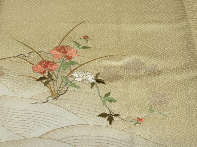 平和屋着物●訪問着　刺繍　流水草花文　暈し染め　金彩　正絹　逸品　DABD9120ud