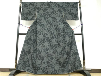 平和屋着物●結城紬　80亀甲　花唐草文　正絹　逸品　DABD9123ud
