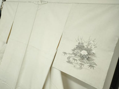 平和屋着物●訪問着　紬地　手描き　流水風景草花文　正絹　逸品　未使用　DABD9125ud