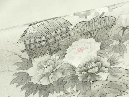 平和屋着物●訪問着　紬地　手描き　流水風景草花文　正絹　逸品　未使用　DABD9125ud
