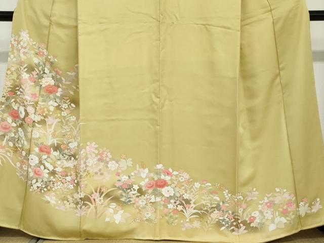 平和屋着物●訪問着　駒刺繍　草花文　金彩　正絹　逸品　DABD9127ud