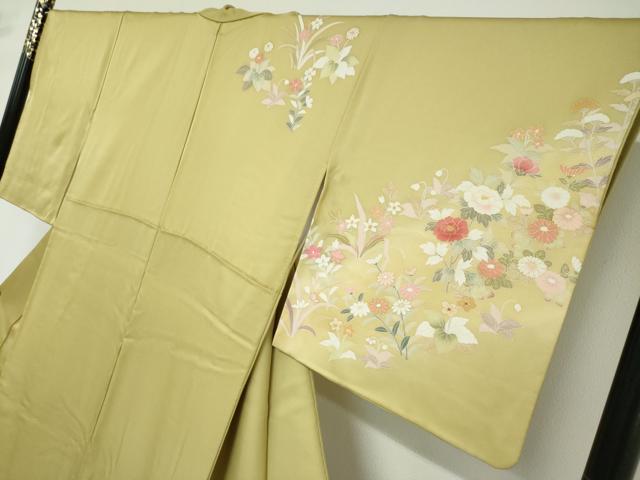平和屋着物●訪問着　駒刺繍　草花文　金彩　正絹　逸品　DABD9127ud