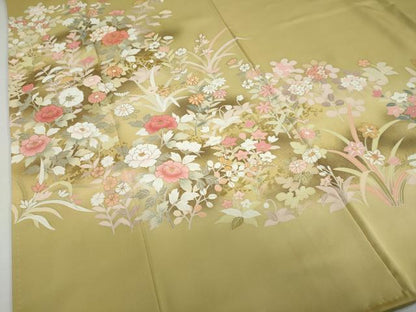 平和屋着物●訪問着　駒刺繍　草花文　金彩　正絹　逸品　DABD9127ud