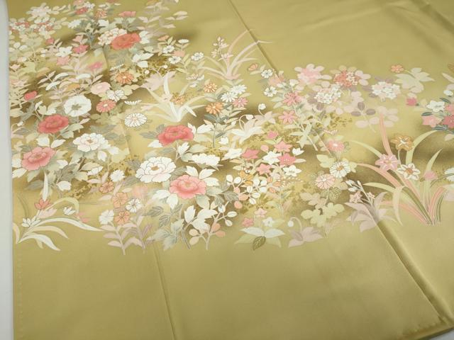 平和屋着物●訪問着　駒刺繍　草花文　金彩　正絹　逸品　DABD9127ud