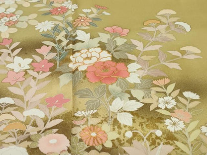 平和屋着物●訪問着　駒刺繍　草花文　金彩　正絹　逸品　DABD9127ud