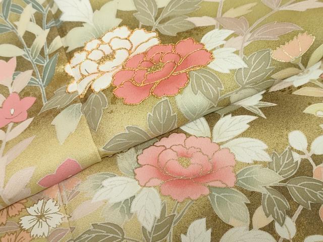 平和屋着物●訪問着　駒刺繍　草花文　金彩　正絹　逸品　DABD9127ud
