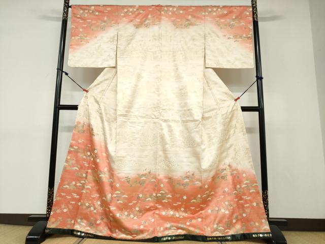 平和屋着物●訪問着　駒刺繍　草花文　金彩　正絹　逸品　未使用　DABD9128ud