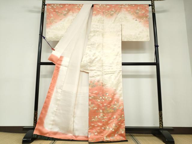 平和屋着物●訪問着　駒刺繍　草花文　金彩　正絹　逸品　未使用　DABD9128ud