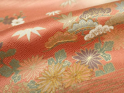 平和屋着物●訪問着　駒刺繍　草花文　金彩　正絹　逸品　未使用　DABD9128ud