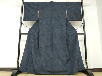 平和屋着物●本塩沢　110亀甲　菱文　正絹　逸品　DABD9139ud