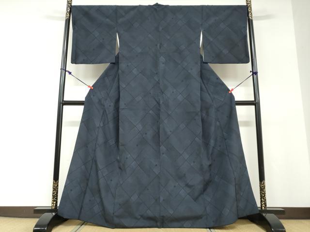 平和屋着物●本塩沢　110亀甲　菱文　正絹　逸品　DABD9139ud