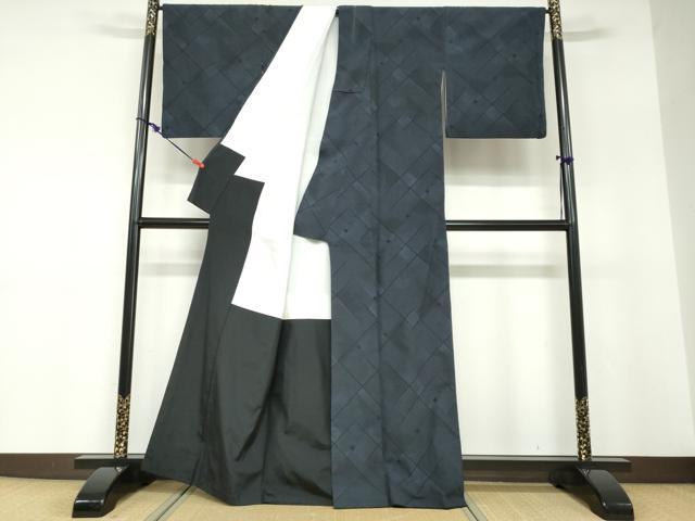 平和屋着物●本塩沢　110亀甲　菱文　正絹　逸品　DABD9139ud