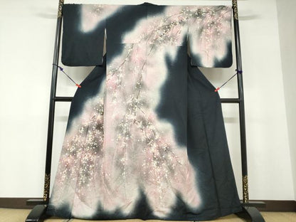 平和屋着物●訪問着　枝垂れ花文　暈し染め　金彩　正絹　逸品　DABD9145ud