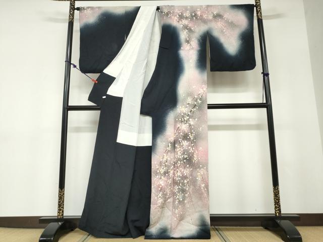 平和屋着物●訪問着　枝垂れ花文　暈し染め　金彩　正絹　逸品　DABD9145ud