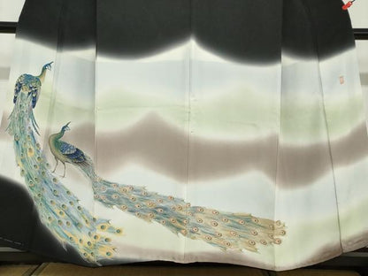 平和屋着物●豪華黒留袖　友禅　作家物　孔雀文　暈し染め　正絹　逸品　DABD9146ud