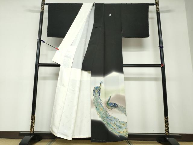 平和屋着物●豪華黒留袖　友禅　作家物　孔雀文　暈し染め　正絹　逸品　DABD9146ud