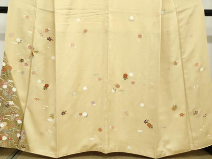 平和屋着物●訪問着　駒刺繍　草花文　金彩　正絹　逸品　DABD9148ud