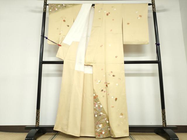 平和屋着物○訪問着 駒刺繍 草花文 金彩 正絹 逸品 DABD9148ud