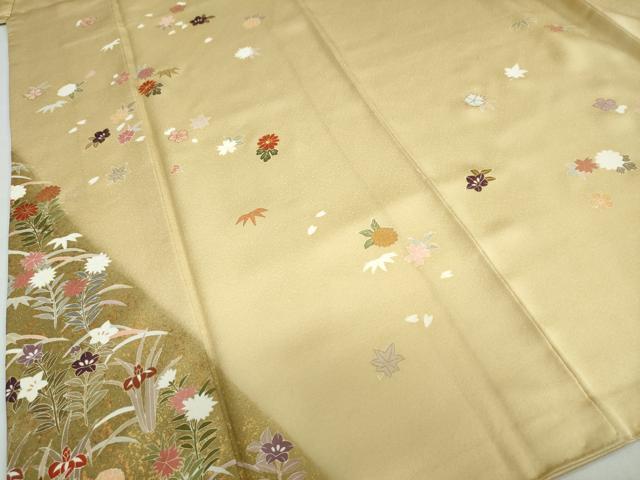 平和屋着物●訪問着　駒刺繍　草花文　金彩　正絹　逸品　DABD9148ud 平和屋着物○訪問着 駒刺繍 草花文 金彩 正絹 逸品 DABD9148ud