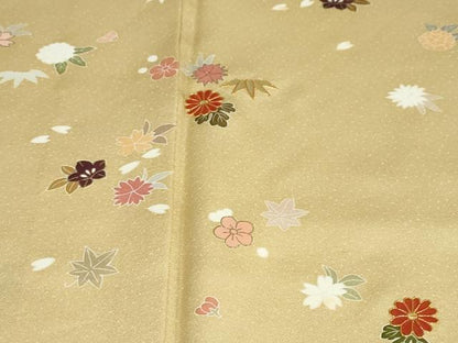 平和屋着物●訪問着　駒刺繍　草花文　金彩　正絹　逸品　DABD9148ud
