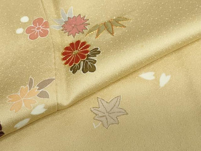 平和屋着物●訪問着　駒刺繍　草花文　金彩　正絹　逸品　DABD9148ud