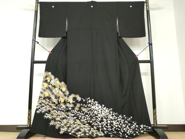 平和屋着物●豪華黒留袖　駒刺繍　松竹梅　金彩　正絹　逸品　DABD9149ud