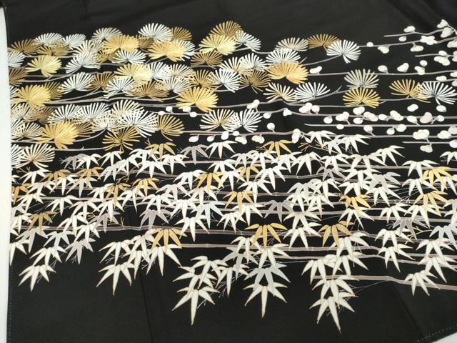 平和屋着物○豪華黒留袖 駒刺繍 松竹梅 金彩 正絹 逸品 DABD9149ud