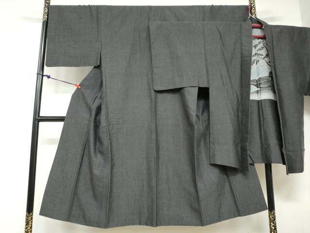 平和屋着物●男性　紬　アンサンブル　長羽織　霞文　正絹　逸品　DABD9153ud