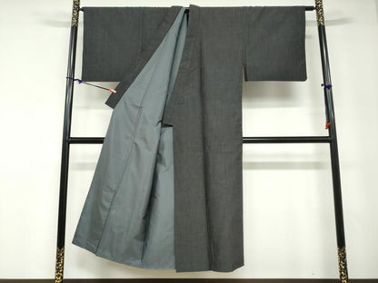 平和屋着物●男性　紬　アンサンブル　長羽織　霞文　正絹　逸品　DABD9153ud