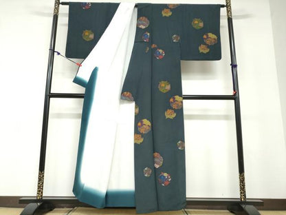 平和屋着物●上質な小紋　花鳥丸文　鬼しぼ縮緬　正絹　逸品　DABD9161ud
