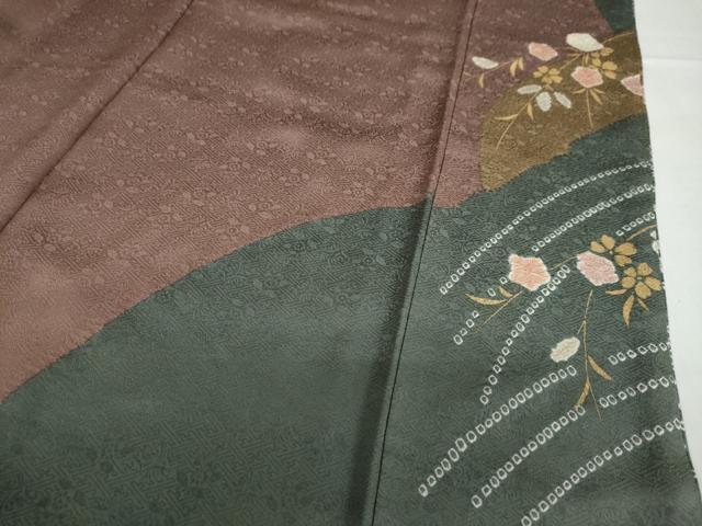 平和屋着物●訪問着　絞り　流水草花文　金彩　正絹　逸品　DABD9162ud