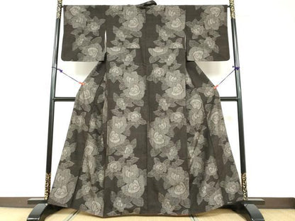 平和屋着物●上質な紬　舞花文　正絹　逸品　DABD9163ud