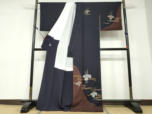 平和屋着物●ファッションデザイナー　HIROKO KOSHINO　コシノヒロコ　訪問着　絞り　流水草花文　金彩　正絹　逸品　DABD9164ud
