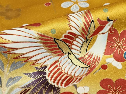 平和屋着物●豪華振袖　駒刺繍　鹿の子花鳥文　暈し染め　金彩　正絹　逸品　DABD9168ud